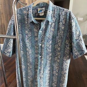 Blue and White Casual Button Down Shirt with Vertical Stripes